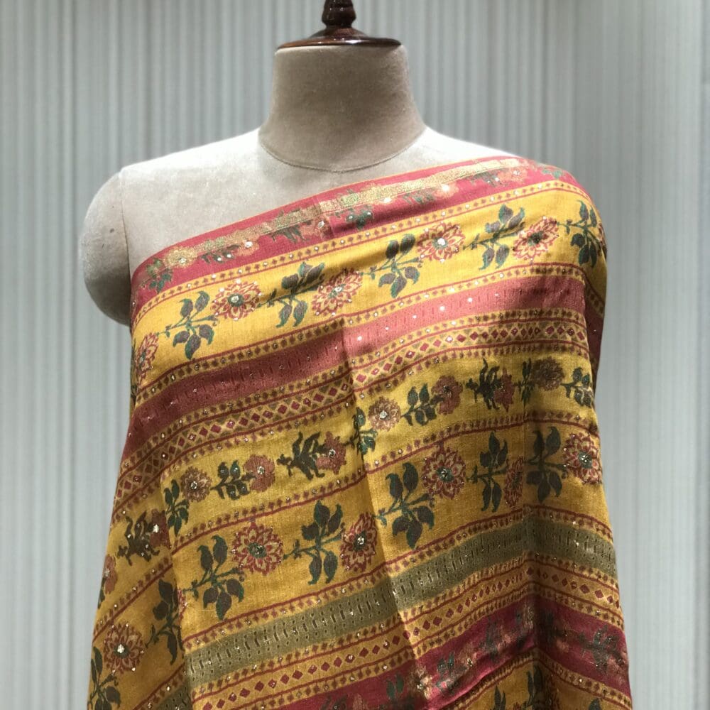 STC2149-TASSAR SILK PRINTED WITH MUKAISH WORK DUPATTA-STC2149-1 Printed Mukaish Dupatta | Tussar Silk