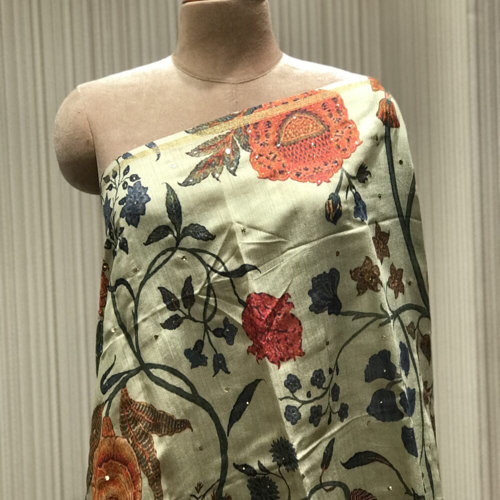 Printed Mukaish Dupatta | Tussar Silk