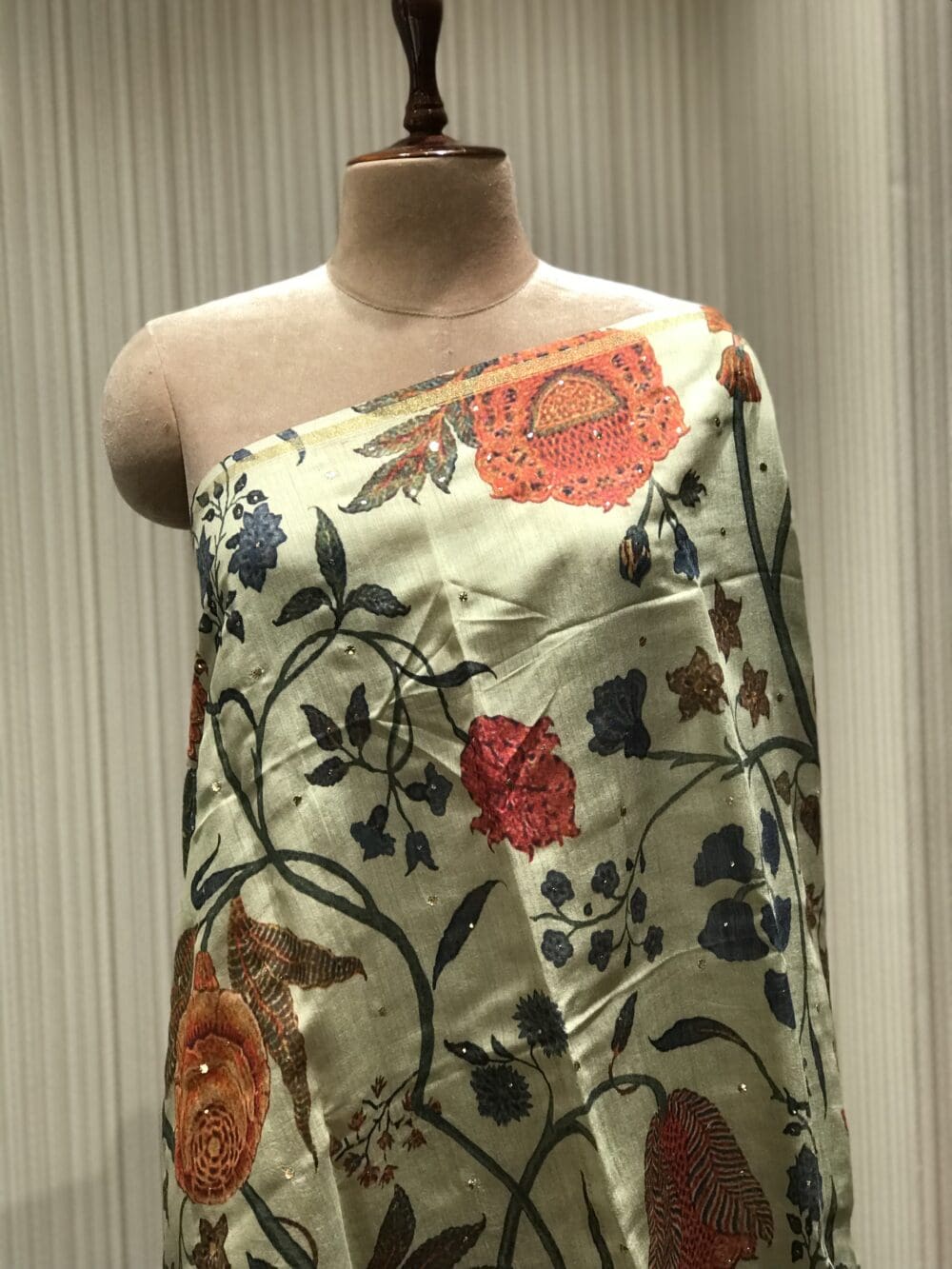 Printed Mukaish Dupatta | Tussar Silk