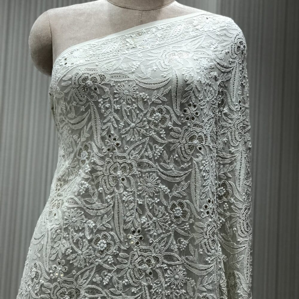 STC3016-GGT SILK CHIKANKARI MUKAISH DYEABLE DUPATTA-STC3016-1 Chikankari Mukaish Dupatta | Georgette Silk