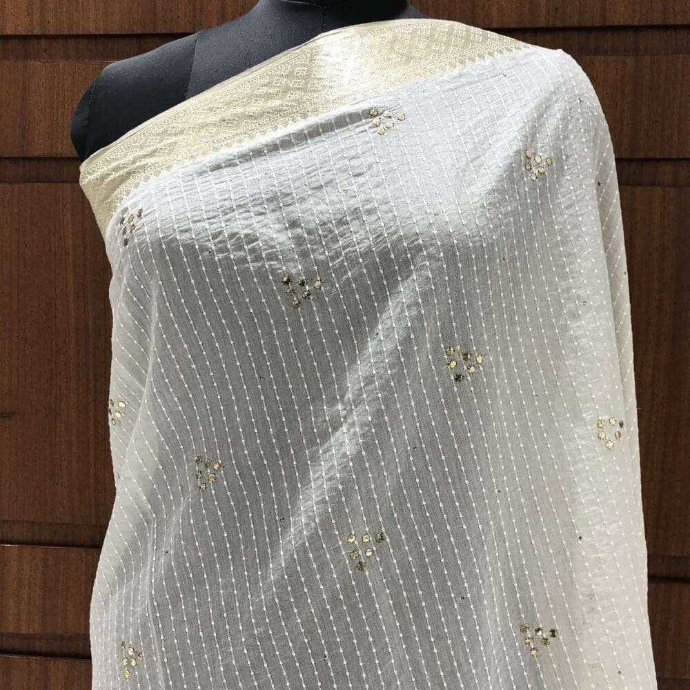 STC3562-CHANDERI SILK MUKAISH WORK DYEABLE DUPATTA-STC3562-1 Mukaish Dupatta | Chanderi Silk