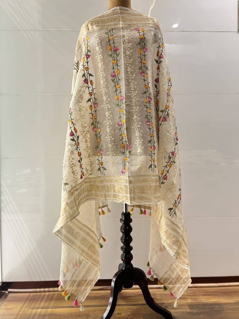 Floral Silk Crushed Tissue Dupatta