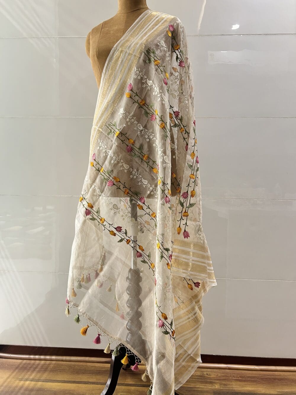 Floral Silk Tissue Dupatta - Image 2