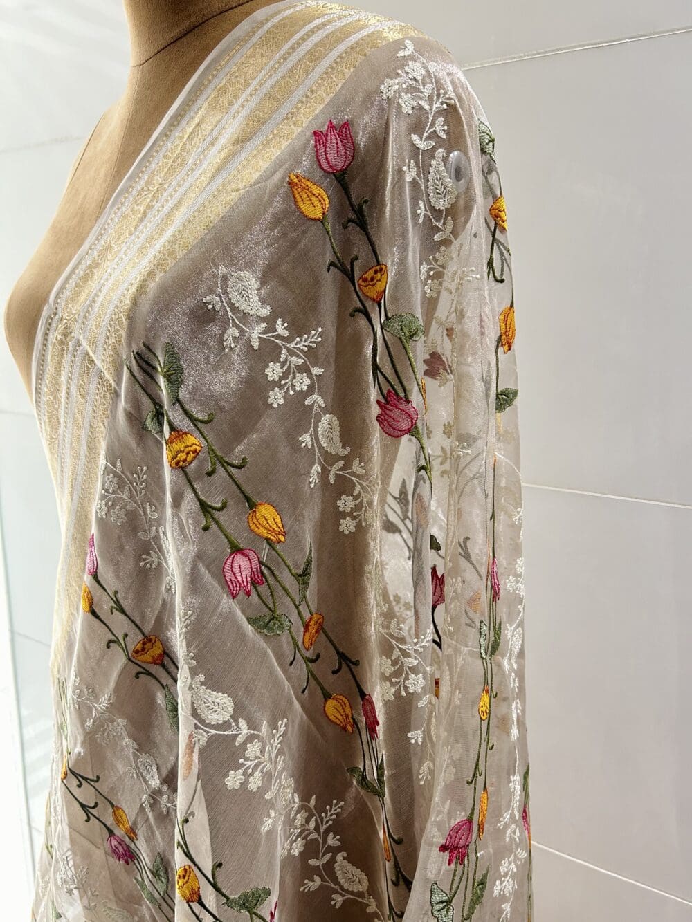 Floral Silk Tissue Dupatta - Image 3