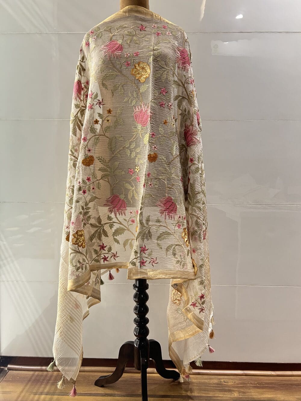 Floral Silk Crushed Tissue Dupatta