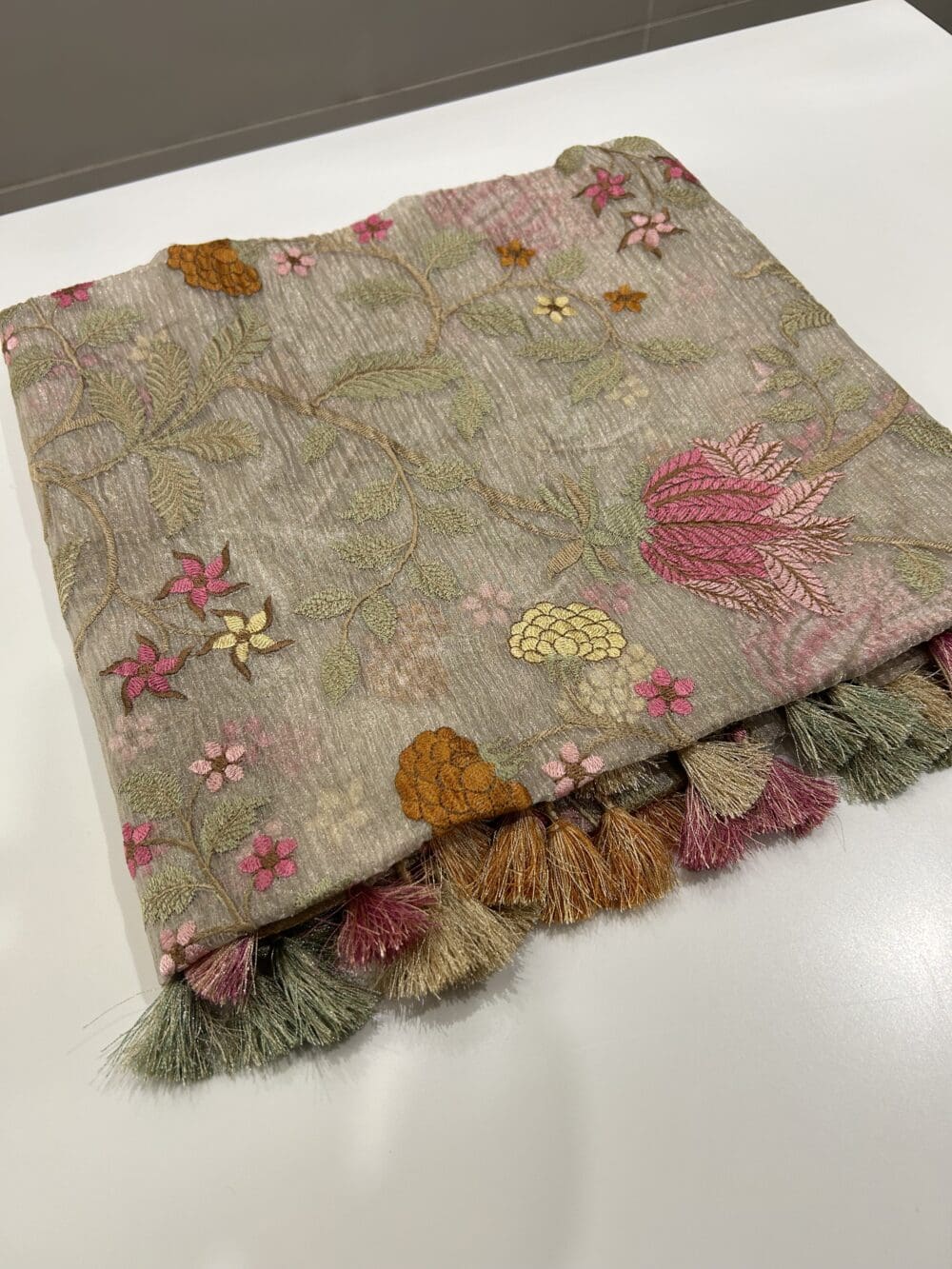 Floral Silk Crushed Tissue Dupatta - Image 4