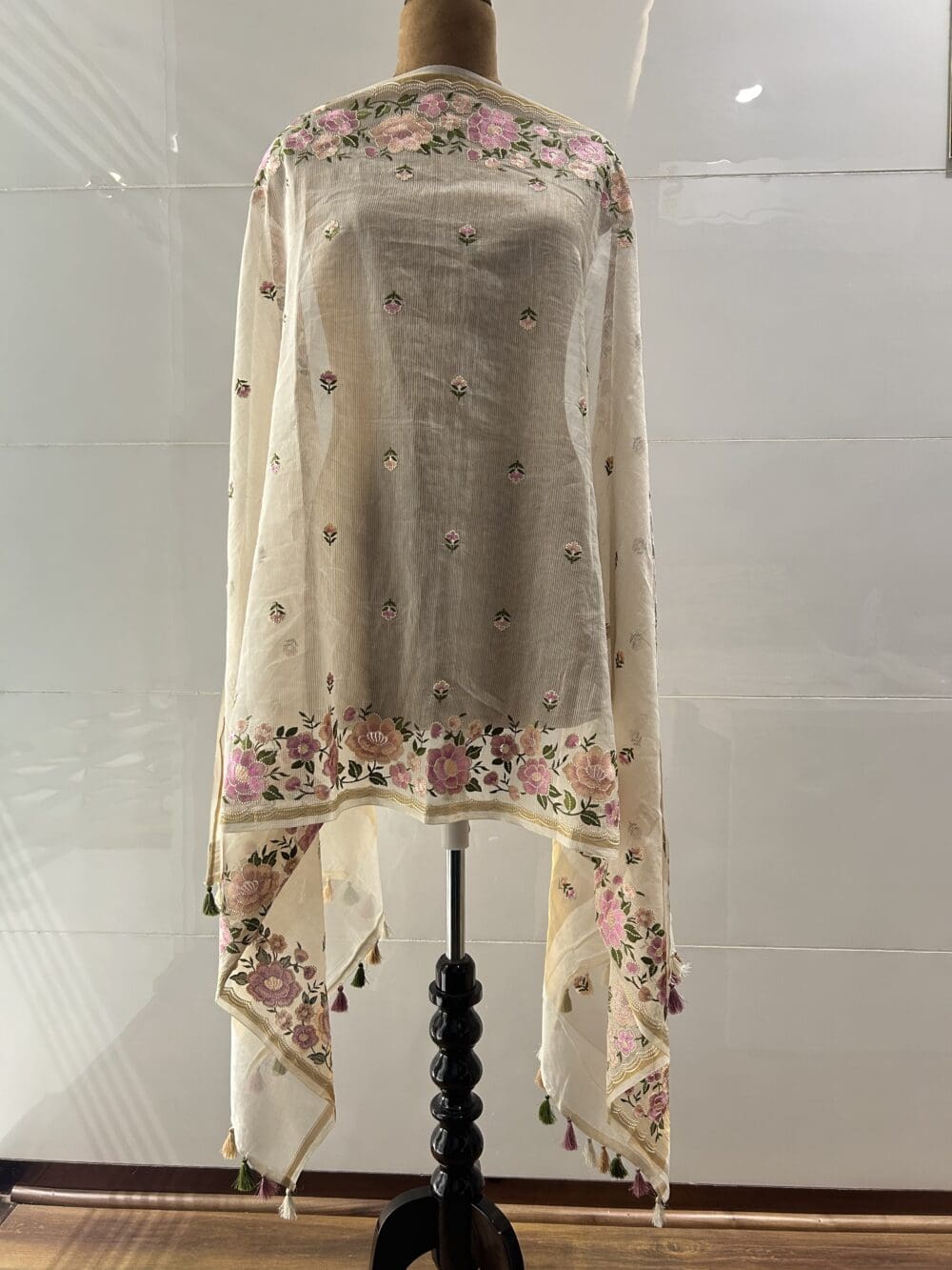 Silk Organza Floral Embroidery Dupatta
