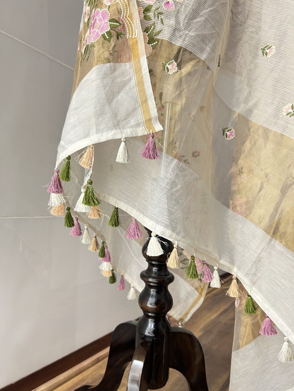 Silk Organza Floral Embroidery Dupatta - Image 5