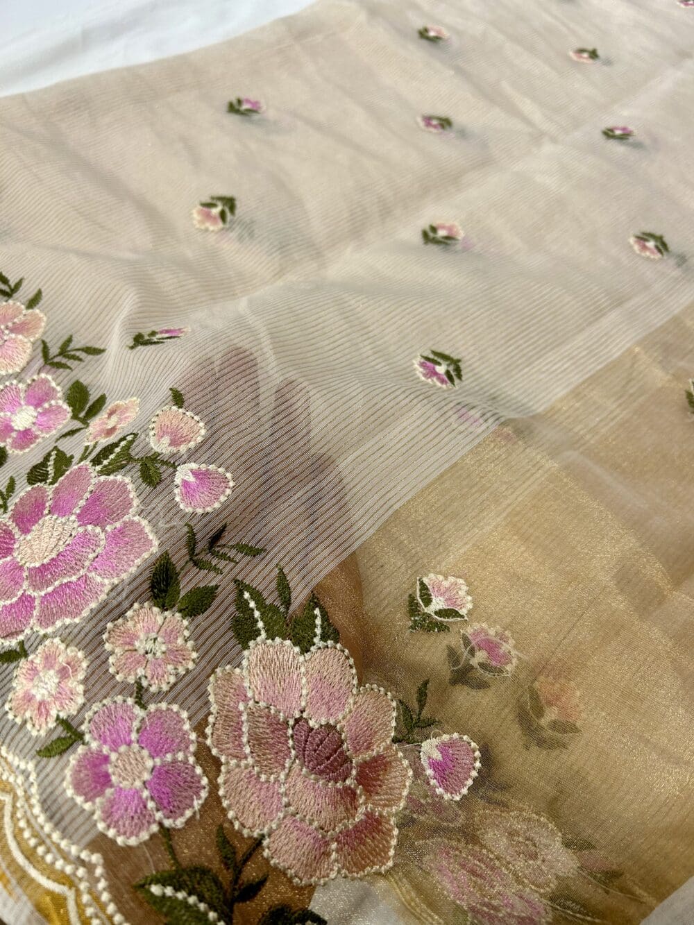 Silk Organza Floral Embroidery Dupatta - Image 4