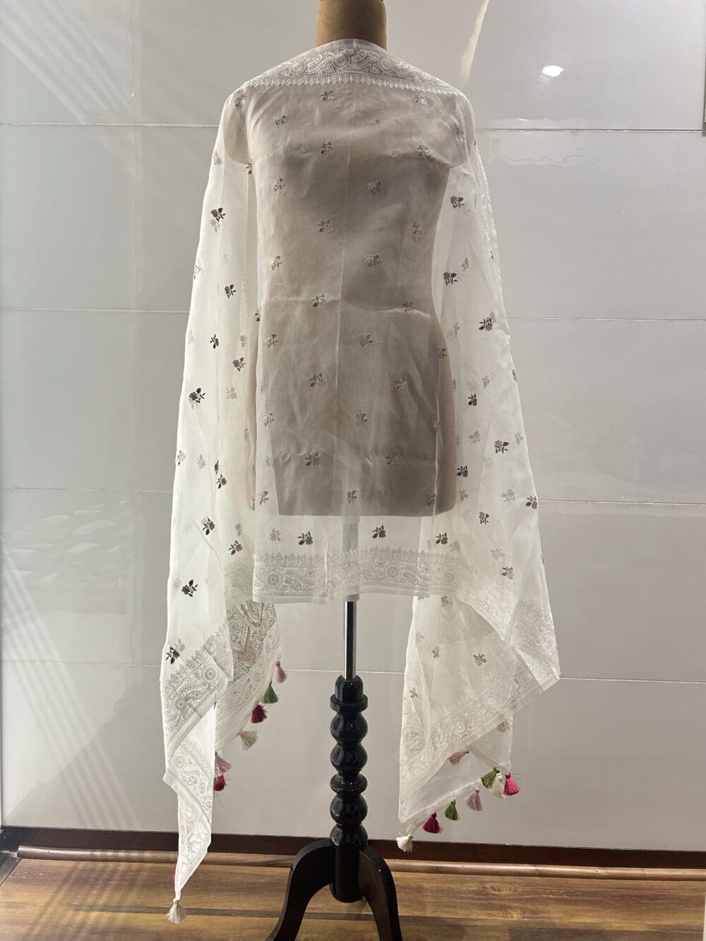 Silk Organza Floral Embroidery Dupatta