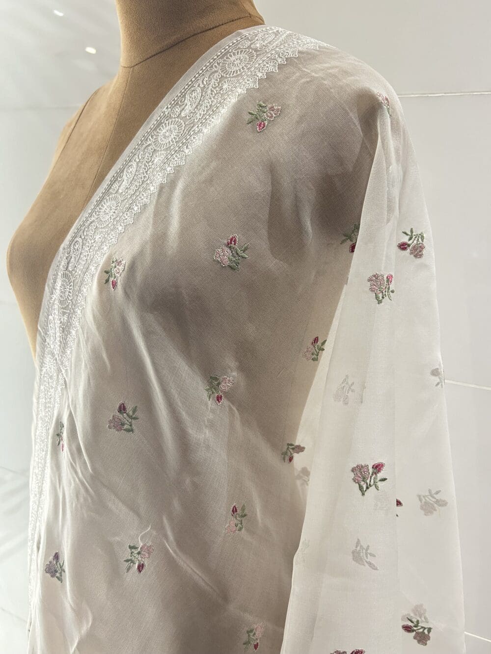 Silk Organza Floral Embroidery Dupatta - Image 2
