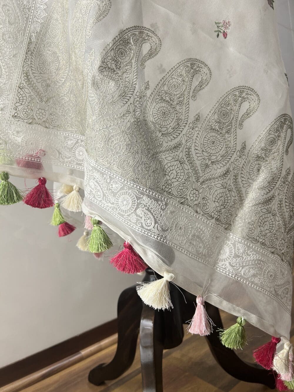 Silk Organza Floral Embroidery Dupatta - Image 4