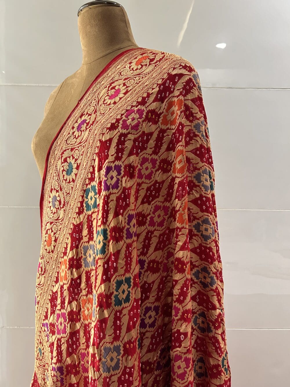 Silk Meena Zari Bandhej Dupatta - Image 4