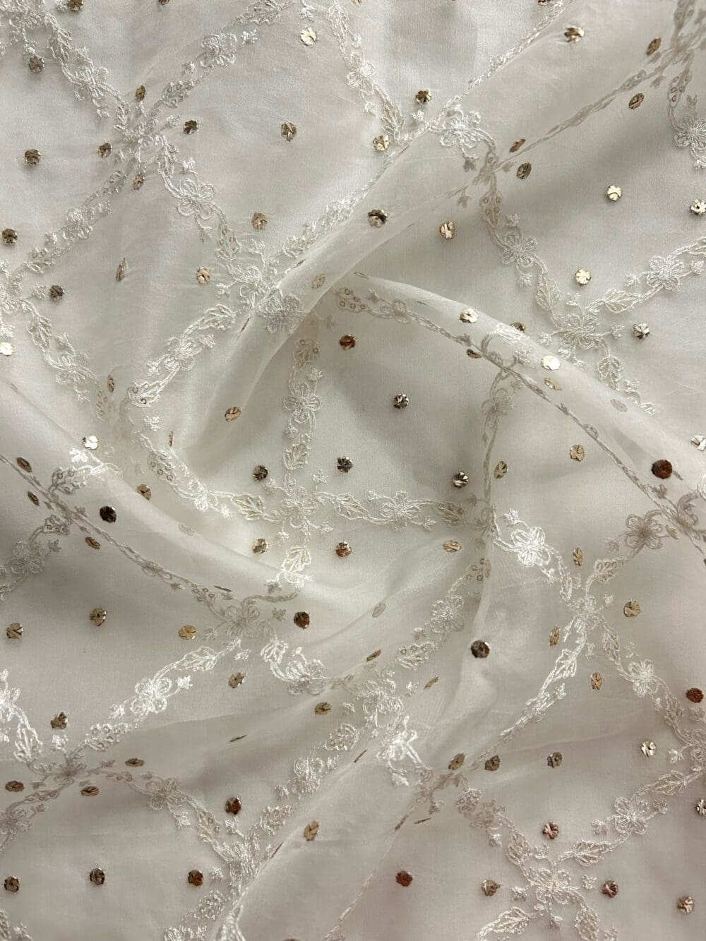 Silk Organza Mukaish Embroidery