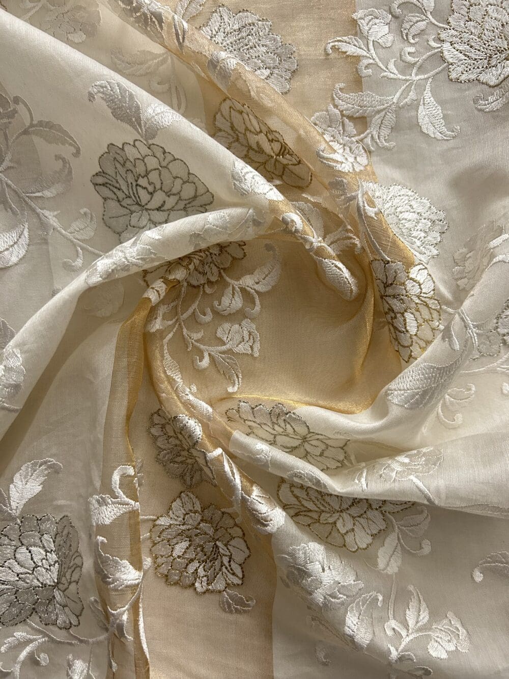 Silk Chanderi Tissue Stripes Embroidery