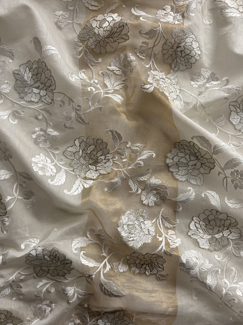 Silk Chanderi Tissue Stripes Embroidery - Image 2