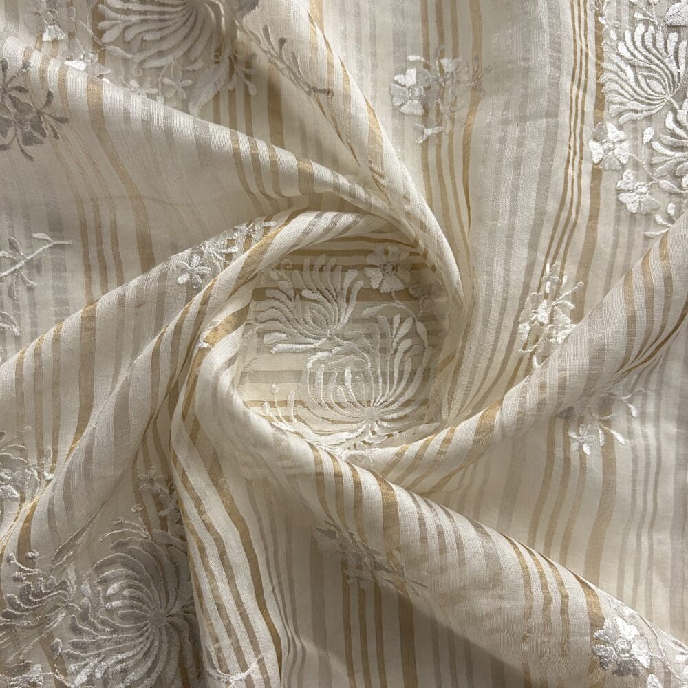 Silk Chanderi Tissue Stripes Embroidery