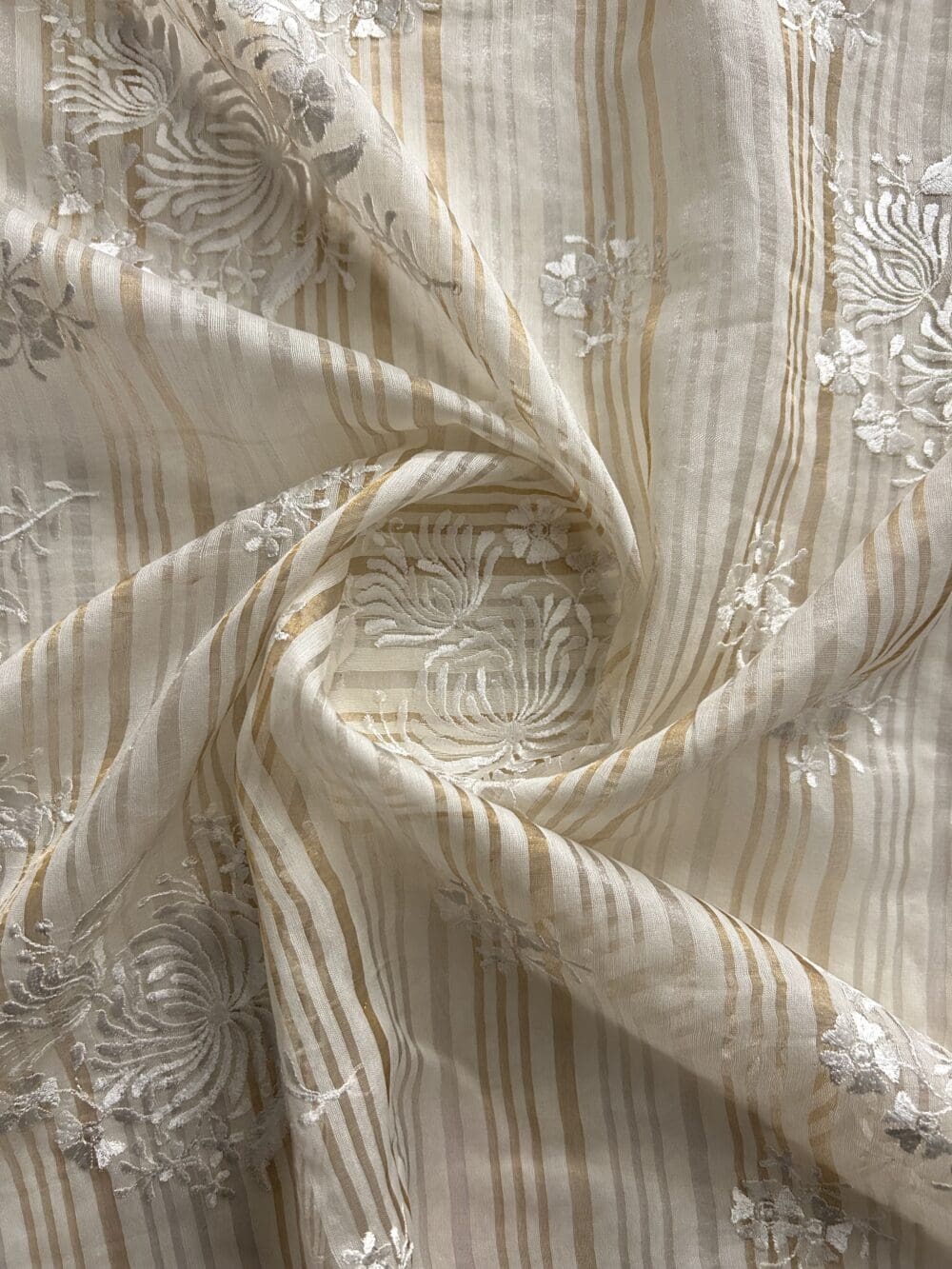 Silk Chanderi Tissue Stripes Embroidery