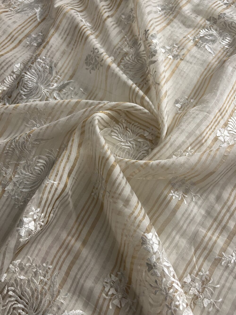 Silk Chanderi Tissue Stripes Embroidery - Image 3