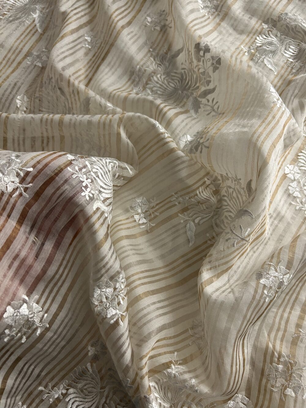 Silk Chanderi Tissue Stripes Embroidery - Image 2