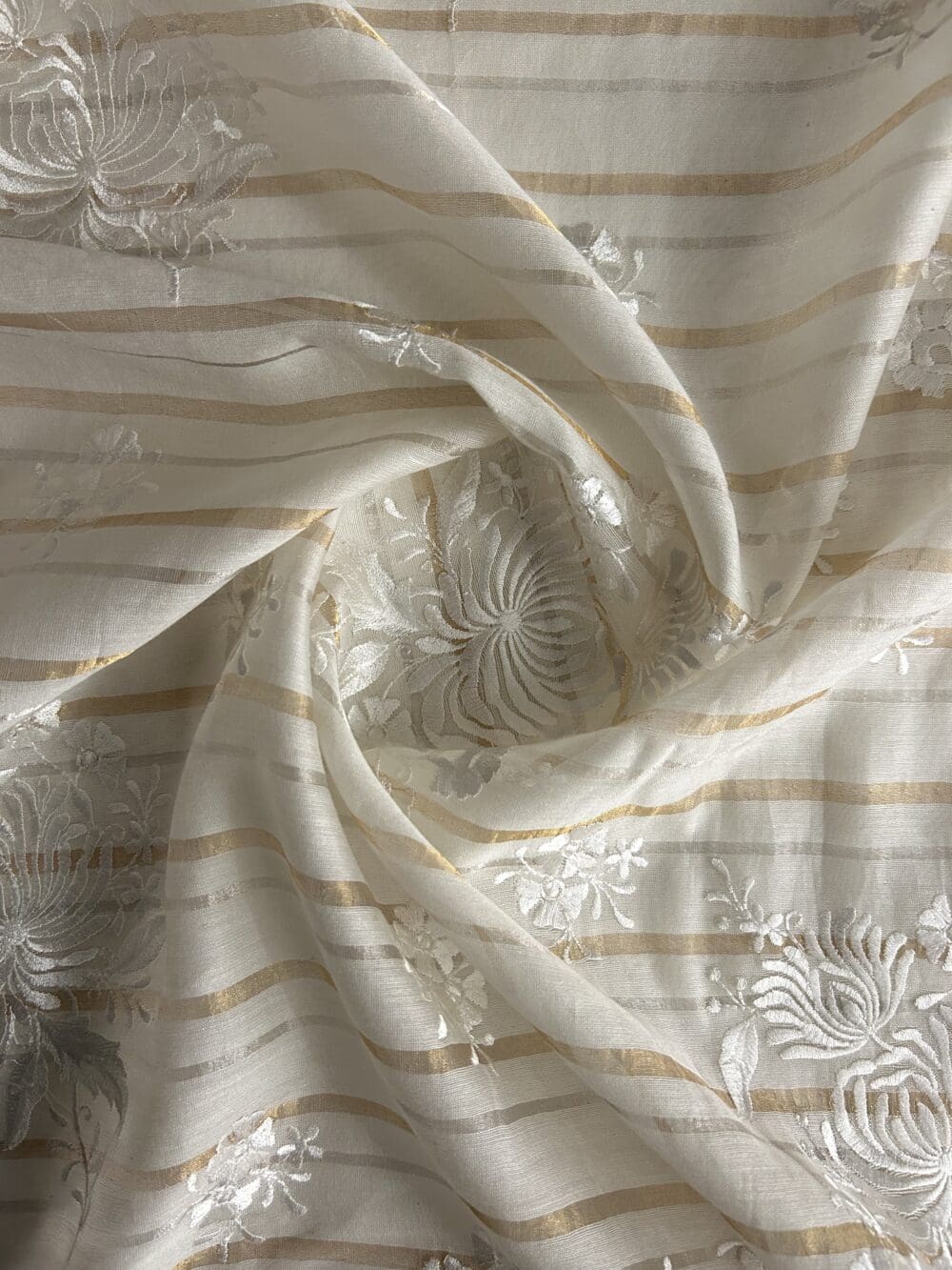 Silk Chanderi Tissue Stripes Embroidery