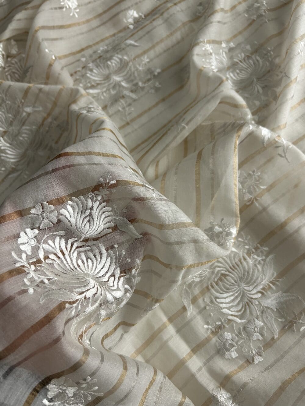 Silk Chanderi Tissue Stripes Embroidery - Image 2