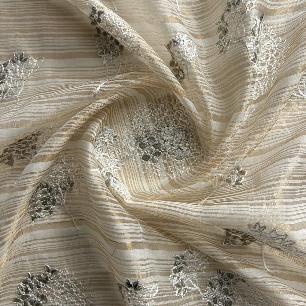 Silk Chanderi Tissue Stripes Embroidery