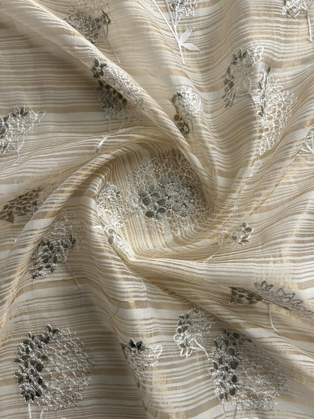 Silk Chanderi Tissue Stripes Embroidery