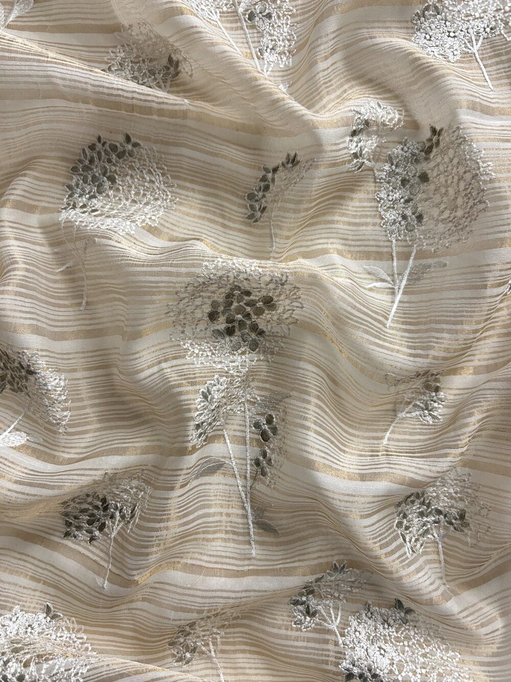Silk Chanderi Tissue Stripes Embroidery - Image 2