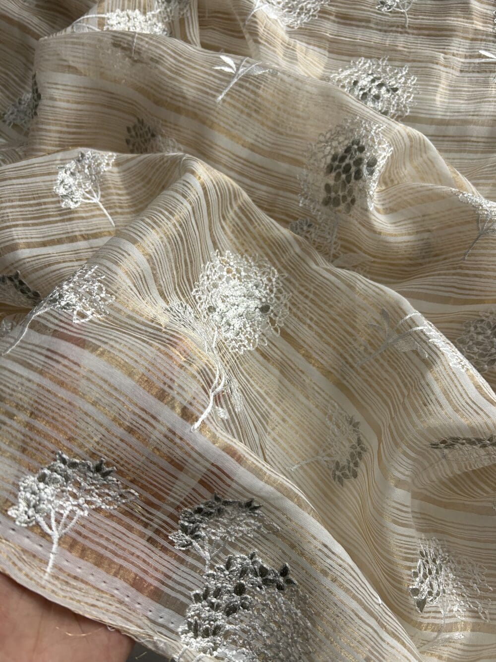 Silk Chanderi Tissue Stripes Embroidery - Image 3