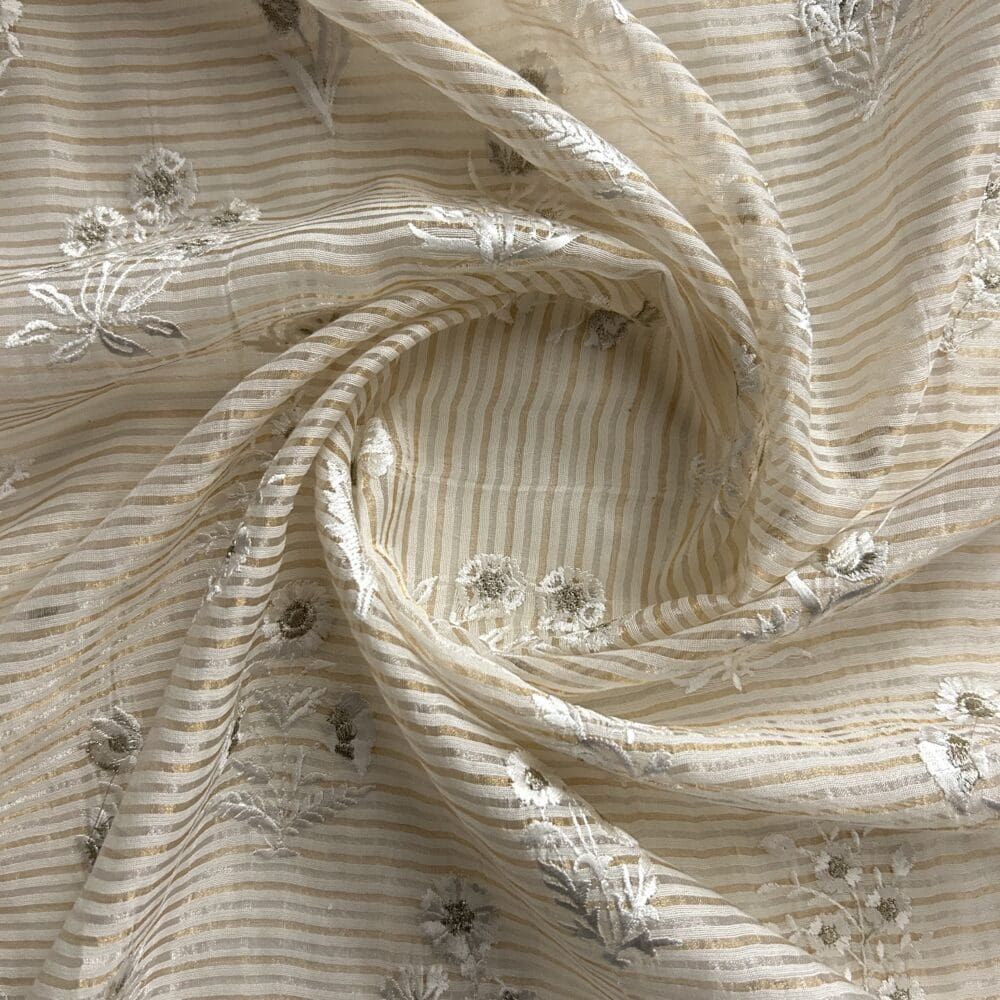 Silk Chanderi Tissue Stripes Embroidery