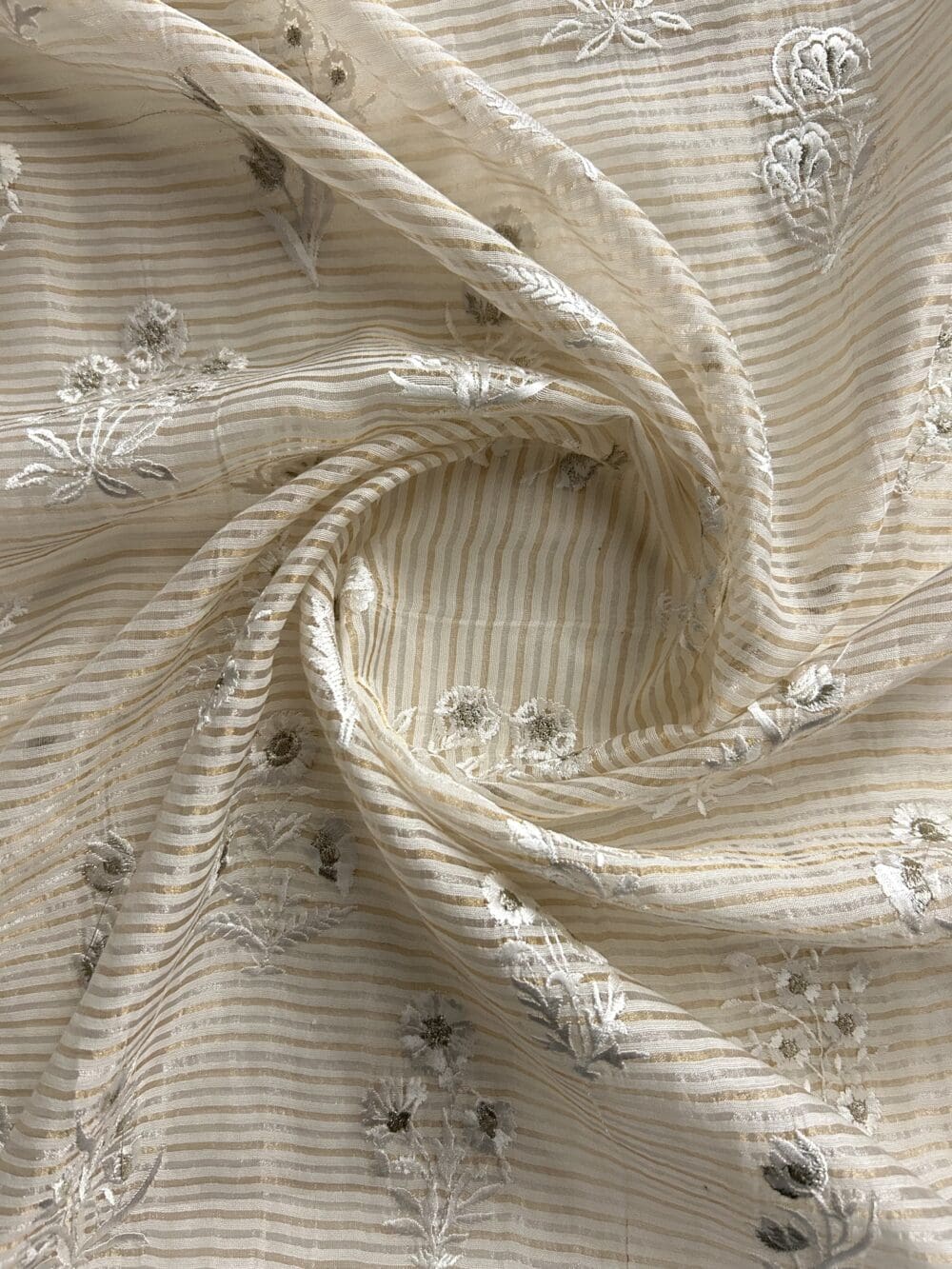 Silk Chanderi Tissue Stripes Embroidery