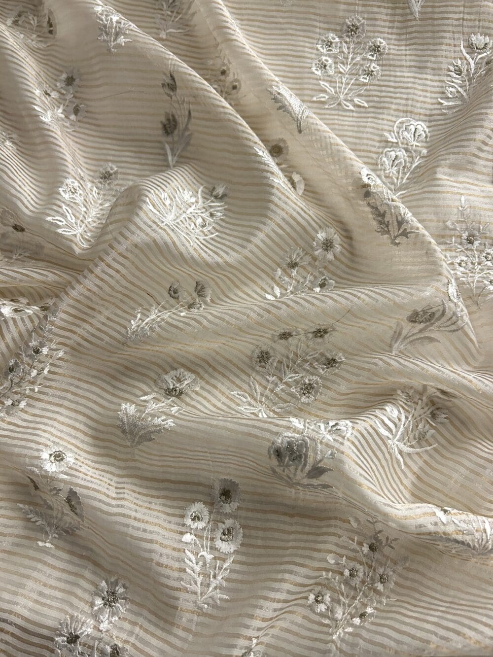 Silk Chanderi Tissue Stripes Embroidery - Image 2